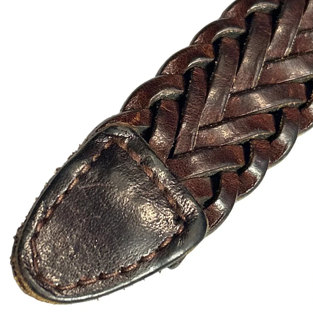 Woven Leather‎ Covered Buckle Braided Belt Brown Size 36 (Fits up to 42